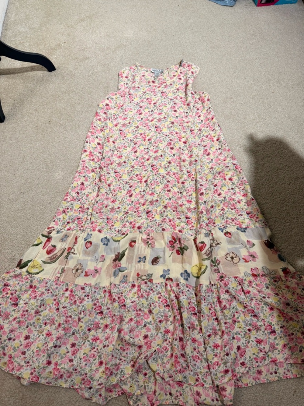 Victoria Holley Floral Tiered Rayon Maxi Boho Sundress- Pink and Yellow - Picture 2 of 9